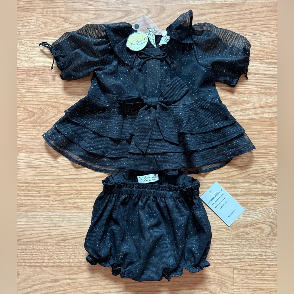 NWT! For Love And Lemons Lil Lemons Black Glitter Shimmer Set